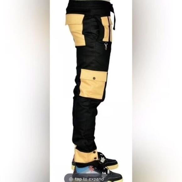 The Hideout Clothing Black Yellow Technical Cargo Pants Joggers Size S NEW - Picture 10 of 11
